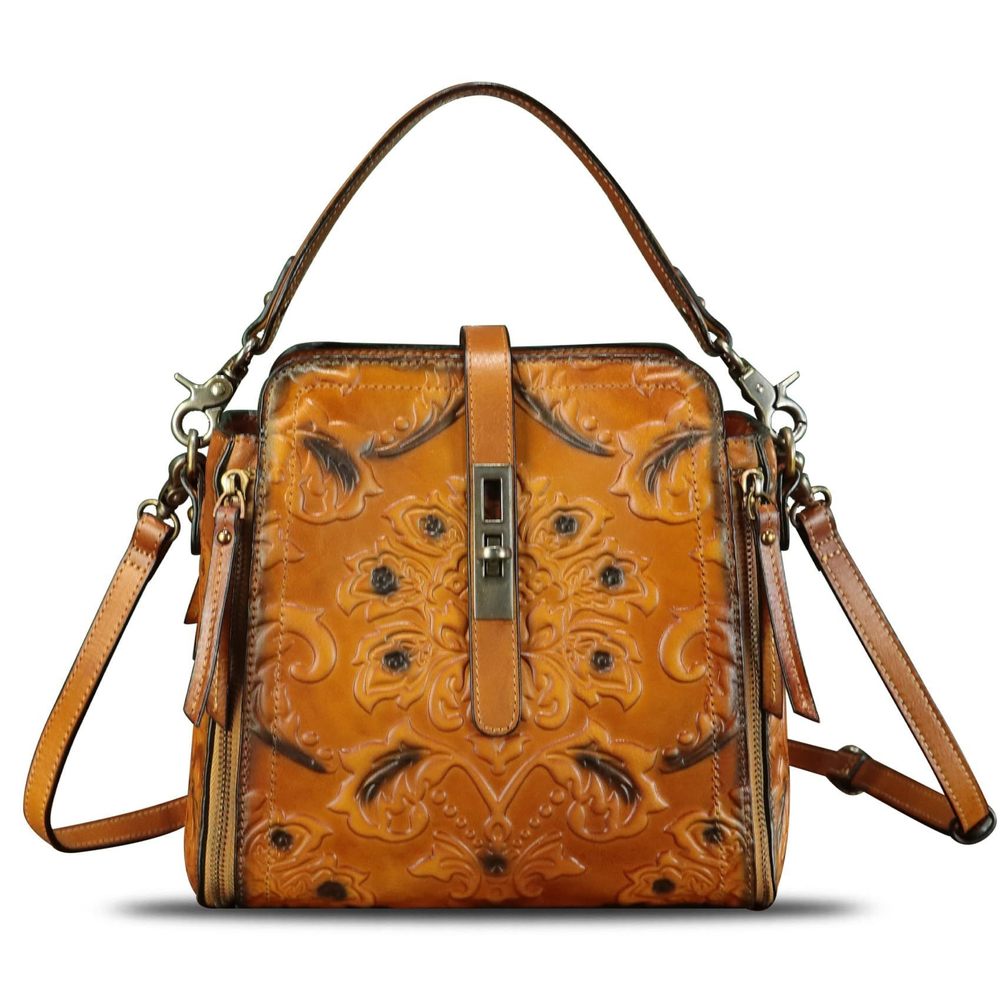 Genuine Leather Purses And Handbags Retro Embossed Crossbody XD